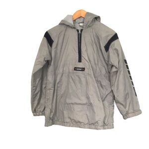NIKE half zip side zippers hooded windbreaker rain jacket gray black  L 14-16